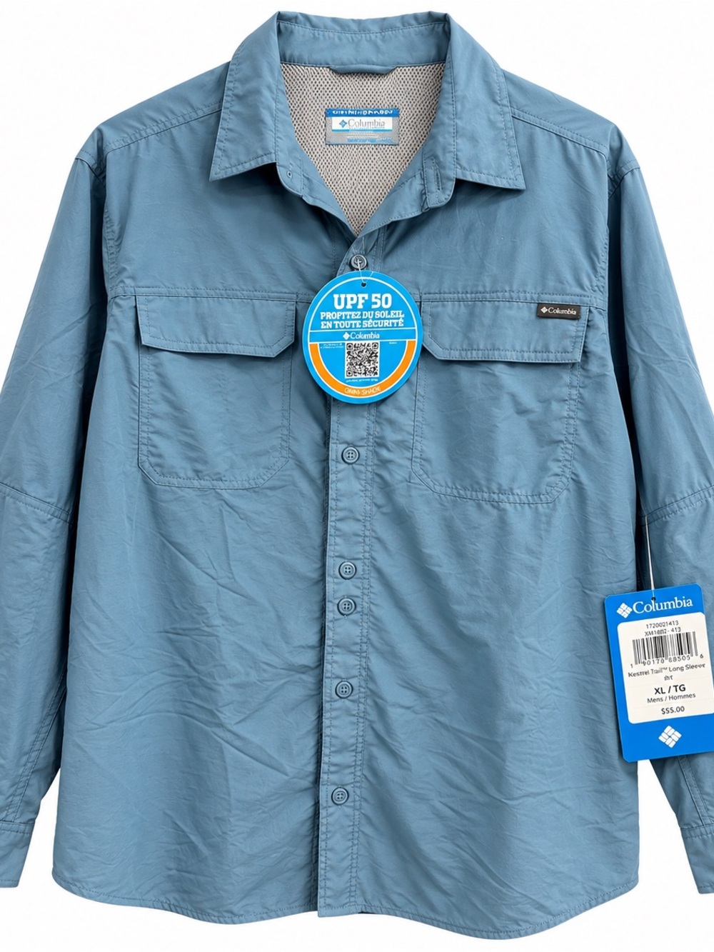 Columbia Men’s Lightweight Button-Front Shirt in Steel Blue Long Sleeves